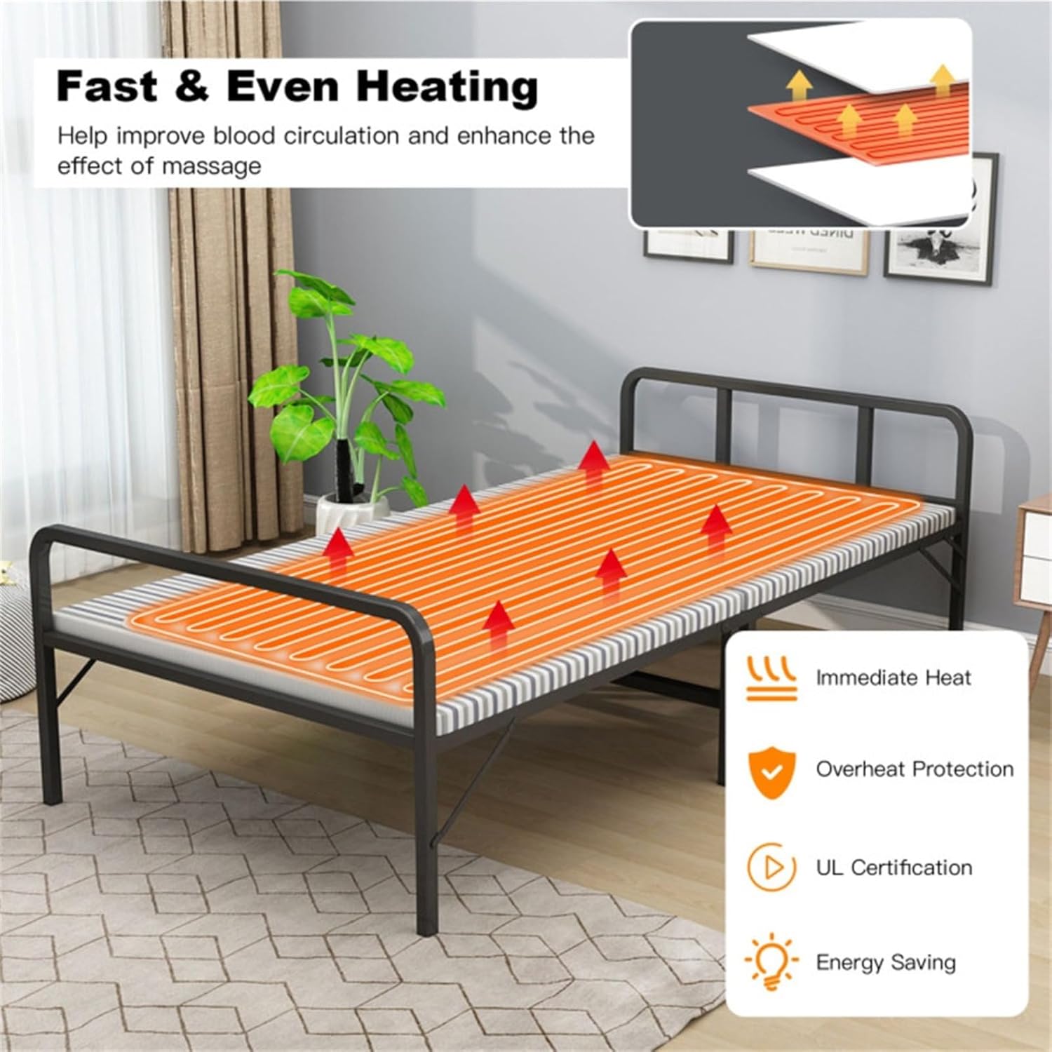 Heating Mattress and Blanket (White), 5 Heating Settings, Machine Washable Design with overheat Safety Protection, 8-Hour timed Automatic Shutdown, 71 * 31 ", Suitable for Single Bed Massage Bed
