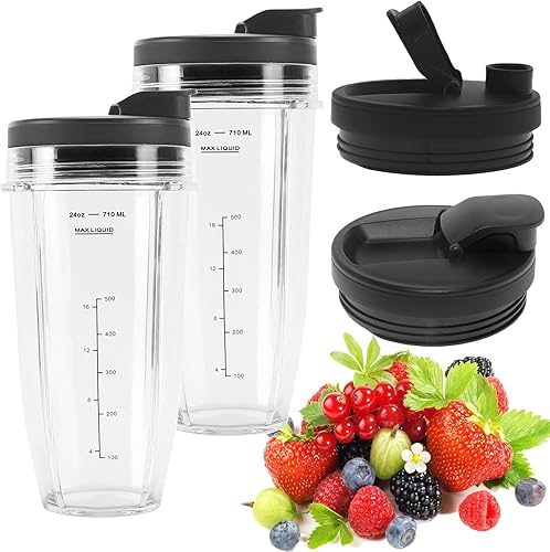 Vasos de licuadora de repuesto para Ninja, vasos de licuadora de 24 onzas con tapas para llevar compatibles con Ninja BL450 BL456 BL480 BL482 BL642