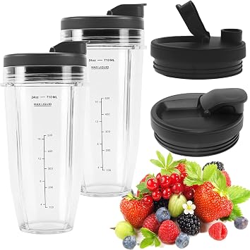 Blender Cups Replacement for Ninja, 24oz Blender Cups with To-Go Lids Compatible with Ninja BL450 BL456 BL480 BL482 BL642 BL682 BN401 BN751 BN801 SS401 SS101 SS151 BL2012 BL2013