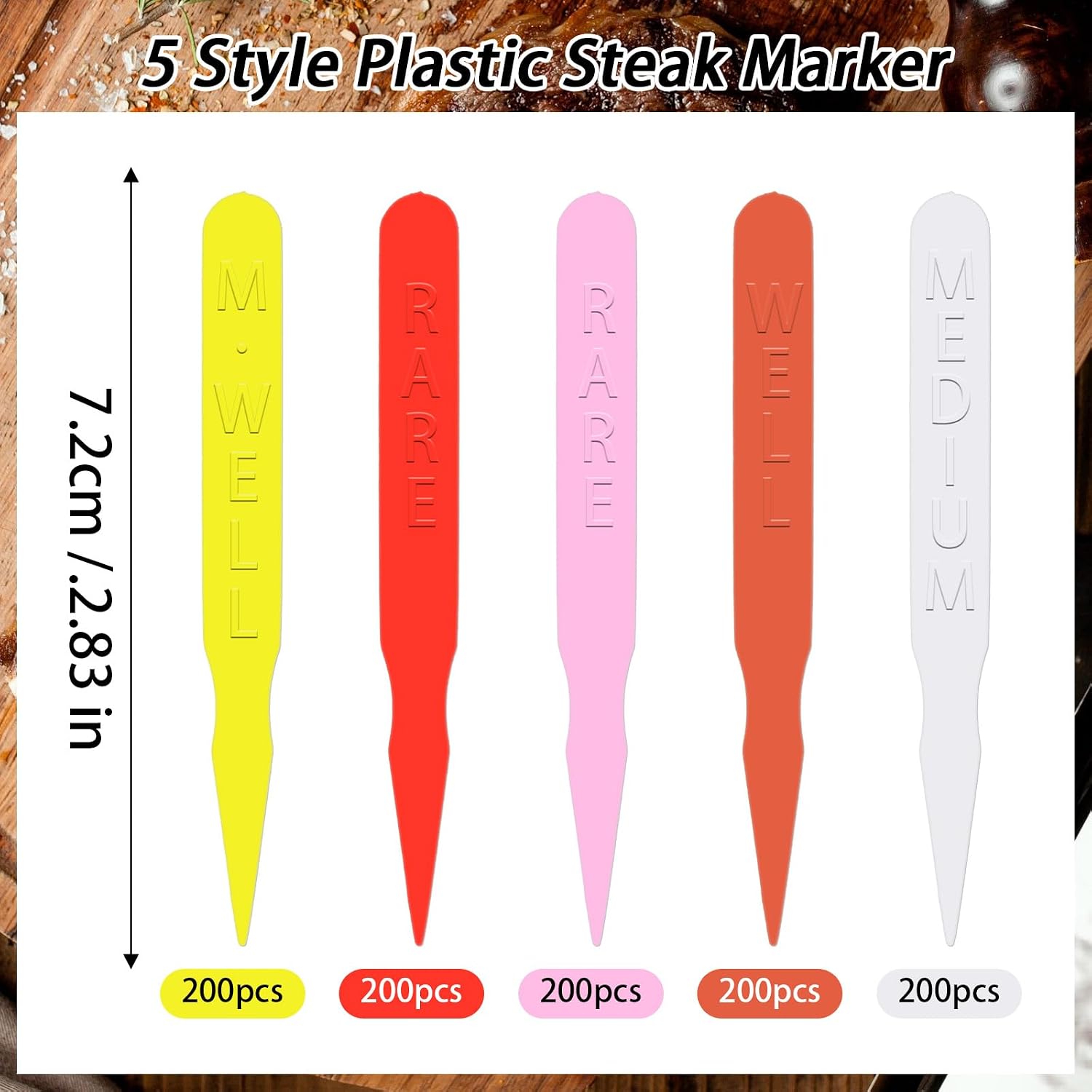 1000 Pcs Steak Markers - Colorful Plastic Meat Doneness Picks, Steak Temperature Sticks - Rare, Medium Rare, Medium Well, Well for Catering, Barbecues, Parties, Picnic