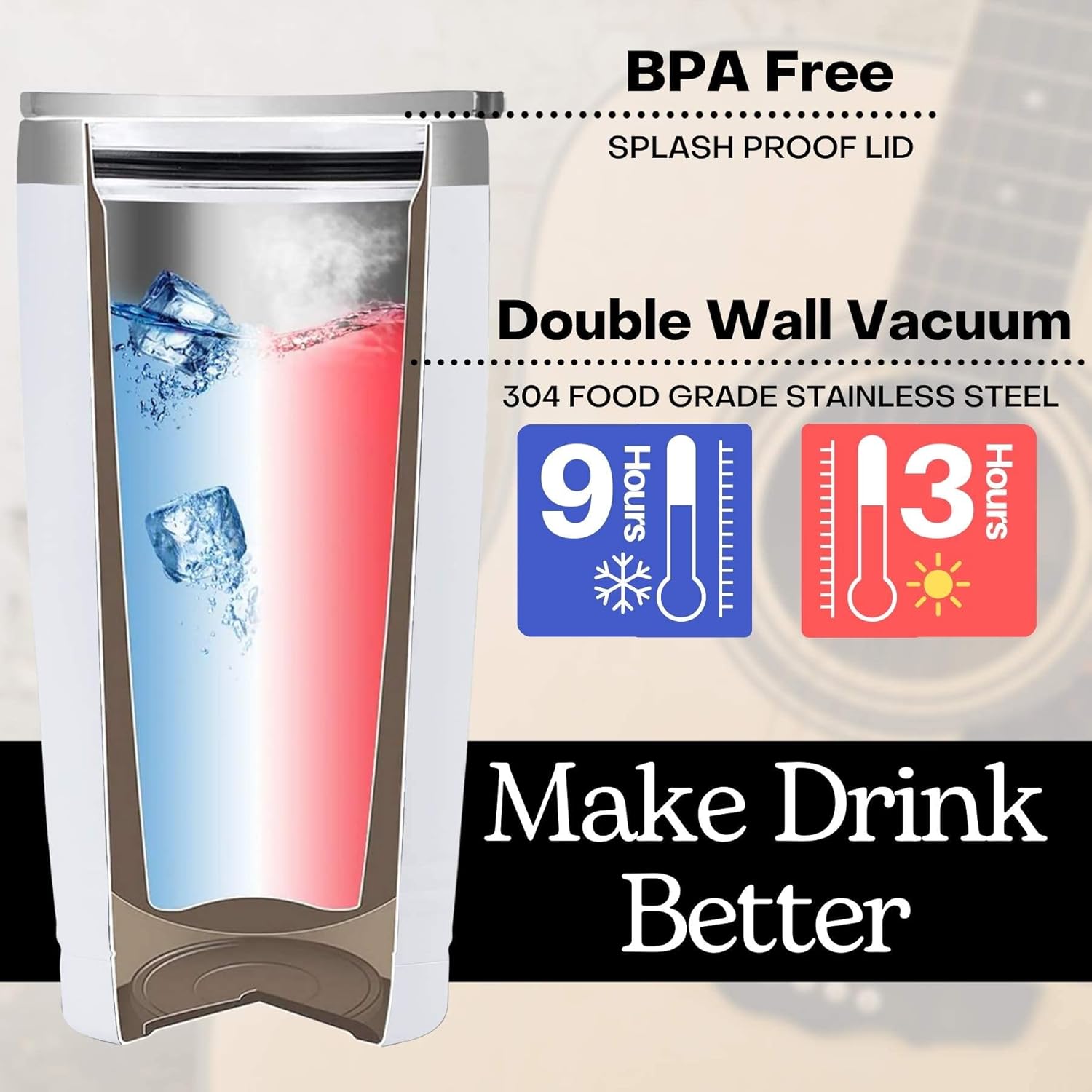 Onebttl Music Lovers Gifts - Black Music Notes Insulated Tumbler with Straw, Lid - 20 oz/590 ml Stainless Steel - Musical Gift for Him or Her - Image 6