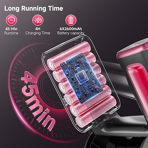 Miniatura 6 de Aspiradora inalámbrica, potente aspiradora 8 en 1 con tiempo de funcionamiento de 45 minutos, aspiradoras antienredos para el hogar, aspiradora