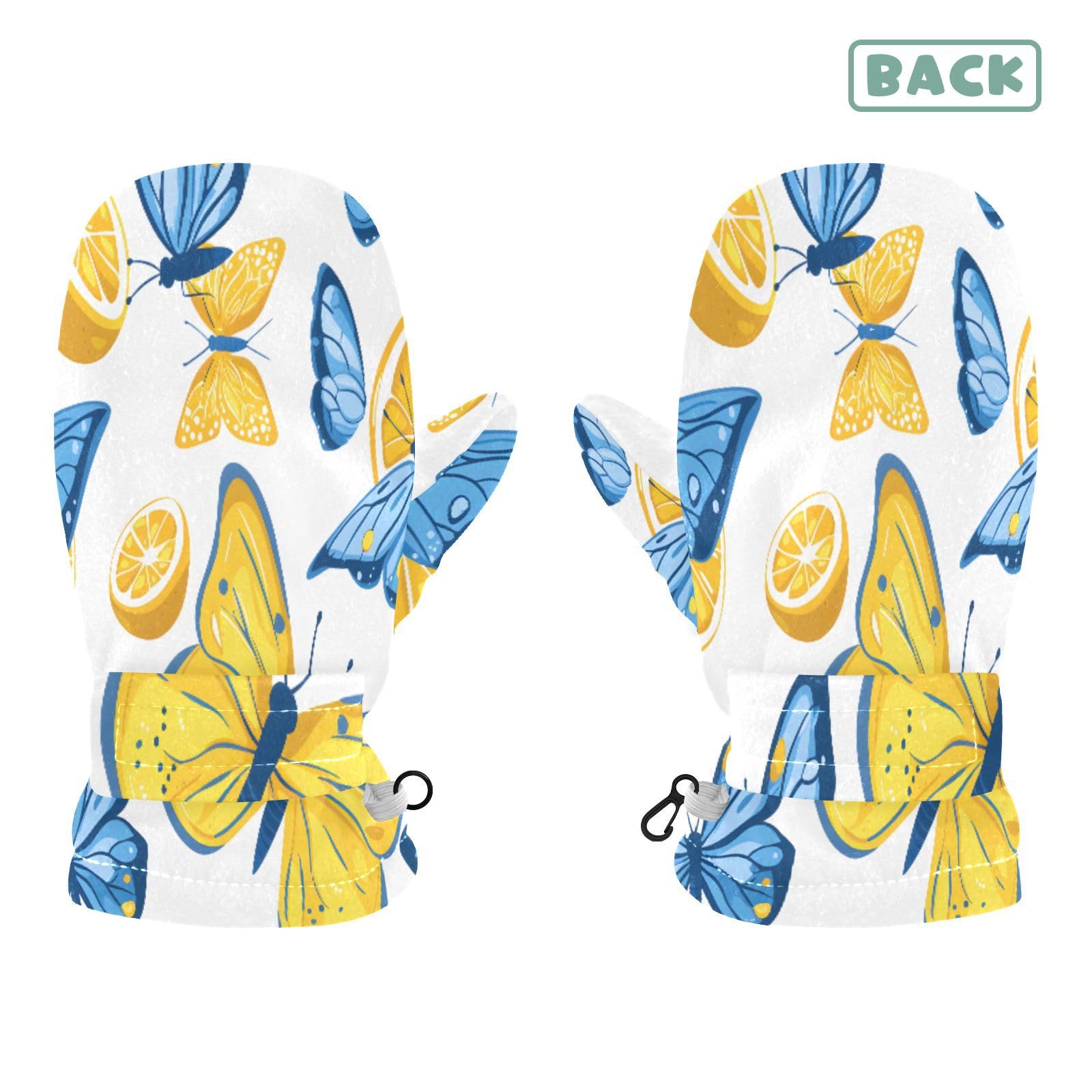 Kid's Winter Gloves Children Warm Gloves Blue Butterfly Lemon for Boys Girl Age 4-6 Years