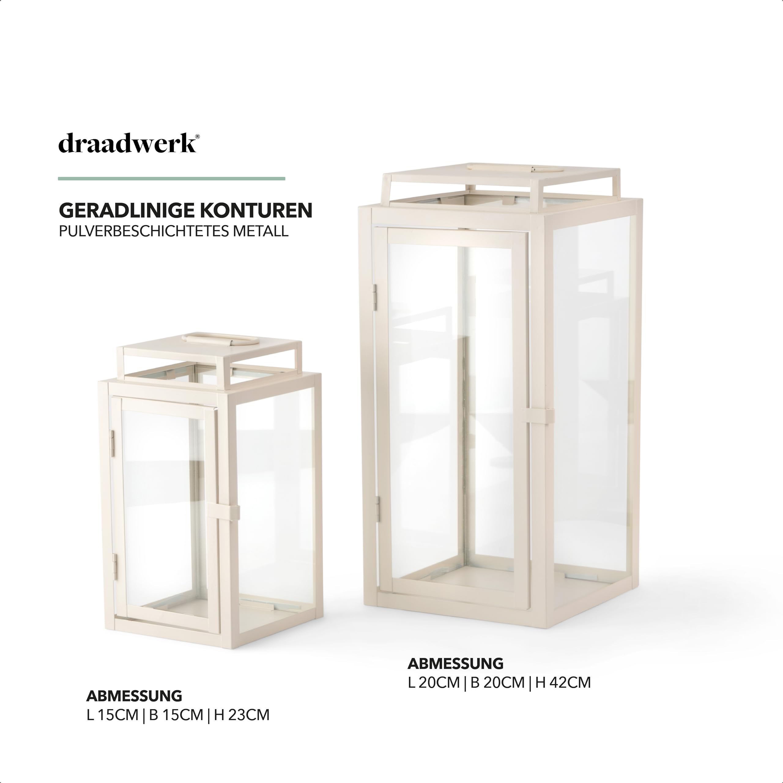 draadwerk® Laternen 2er Set | Wohndekoration für Innen & Außen | Große Outdoor-Windlichter | Designer Dekoration für Wohnzimmer, Balkon & Garten (Creme weiß)