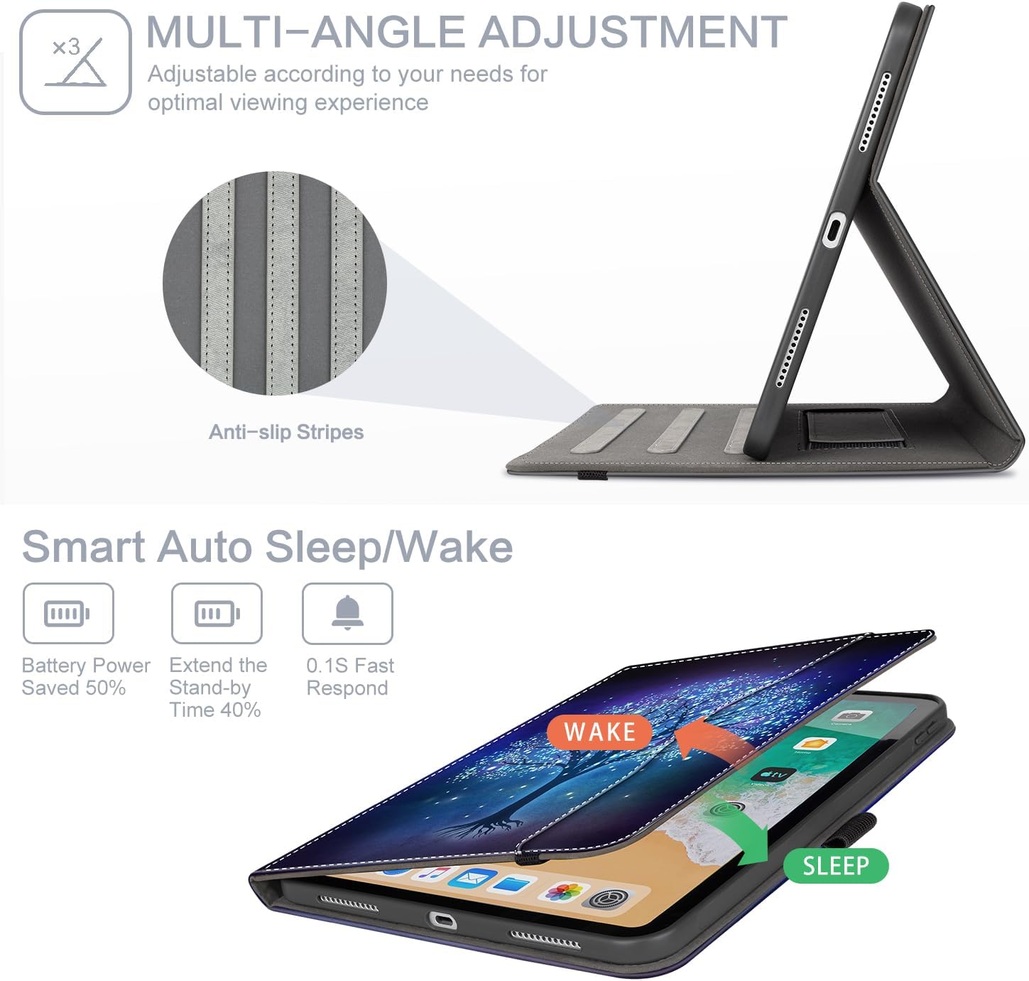 for iPad (A16) 11Th/10Th Generation Case 2025/2022, for iPad Case 11Th/10Th Generation, 10Th/11Th Gen iPadCase Cover Pencil Holder/Hand Strap/Pocket/Adjustable Stand, Blue Star Tree