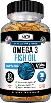 Kaya Naturals Omega 3 Fish Oil Supplement, 60 Count Softgels
