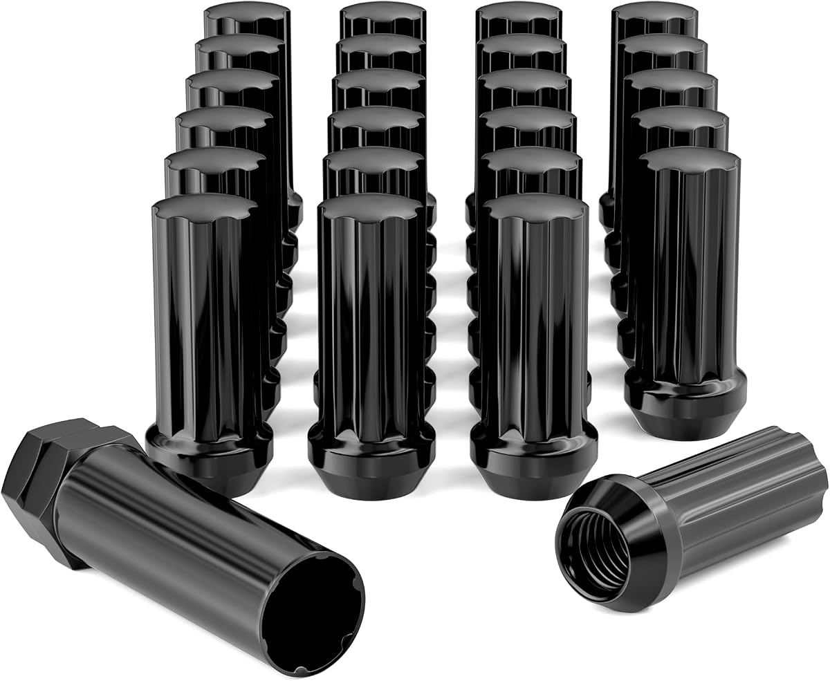 M14x2 Spline Lug Nuts 24PCS for 2004-2014 F150 Expedition Navigator | 60°conical seat, Aftermarket Wheel, cold forged heat-treated steel, black chrome finish for long-term anti-rust protection