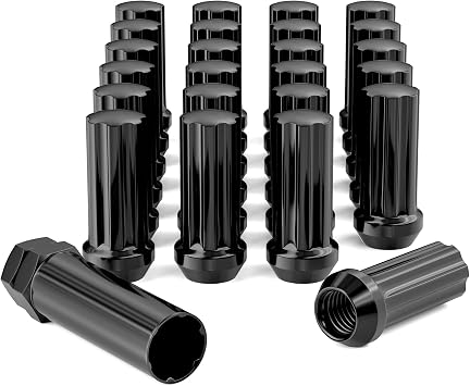 EOTH 14mmx2 Wheel Lug Nuts 24pcs M14x2 Black Thread XL Spline Lug Nuts with 1 Removal Tool Key Replacement 2003-2014 F150 Expedition Lincoln Navigator Bonus with Tire Valve Cap