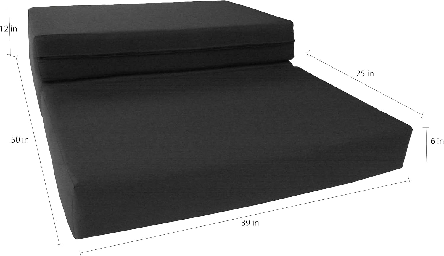 D&D Futon Furniture Black Twin Size Shikibuton Trifold Foam Beds 6 x 39 x 75, 1.8 lbs high Density Resilient White Foam, Floor Foam Folding Mats.