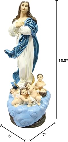 Miniatura 10 de Estatua religiosa católica de Virgen María con ángeles, 16 1/2 pulgadas, hecha en Italia