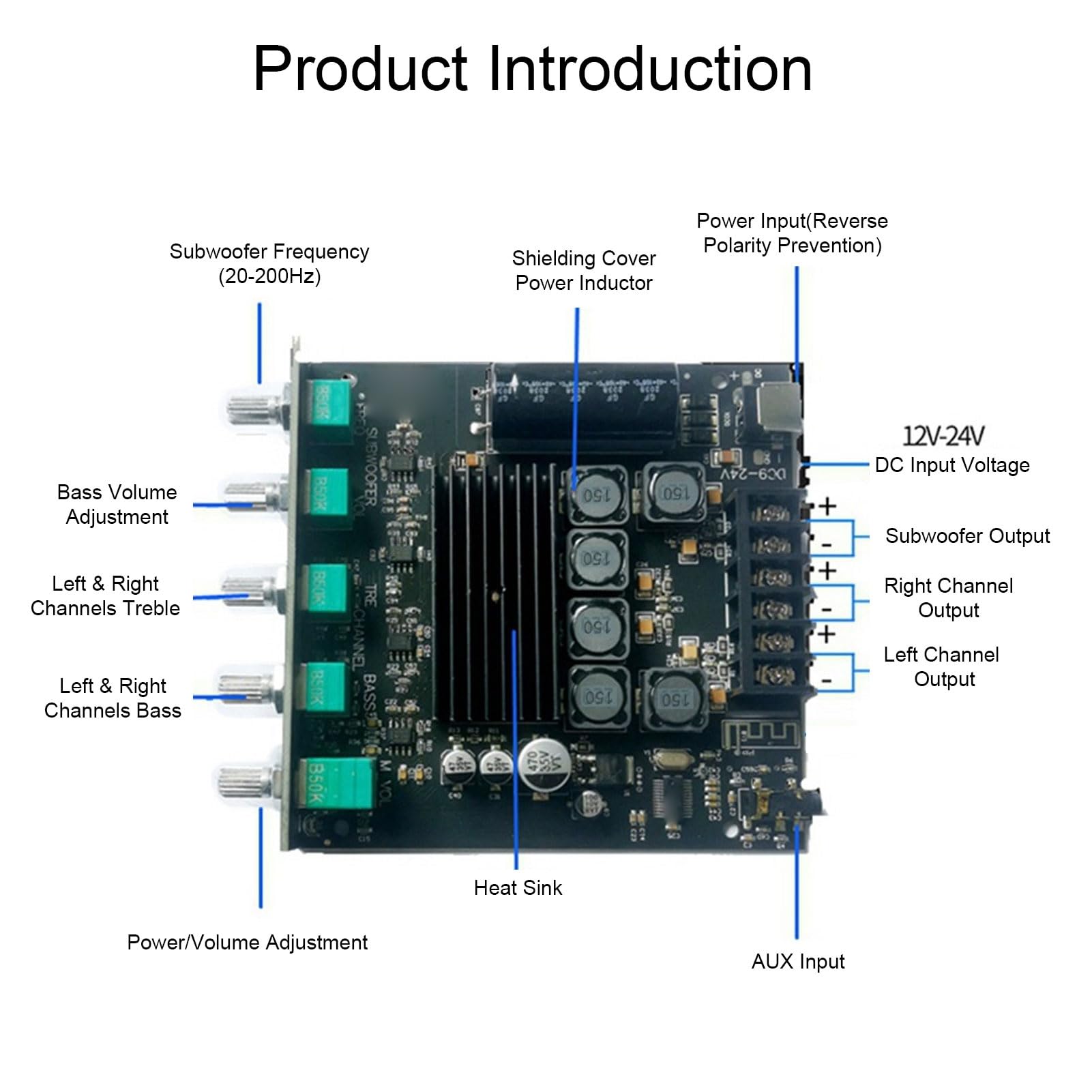 Dpofirs Bluetooth Sound Amplifier Board 50W with Treble Bass Control