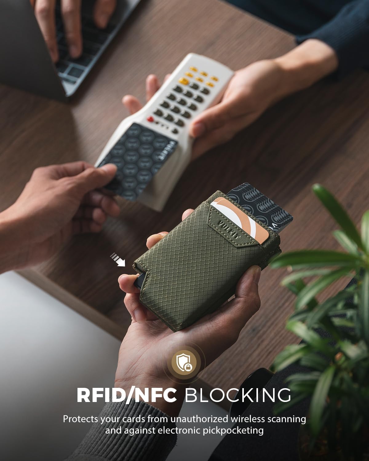 VULKIT Bifold Pop up Card Holder with Money Compartment Business Card Case Minimalist Front Pocket Wallet for Men (Green) - Image 5