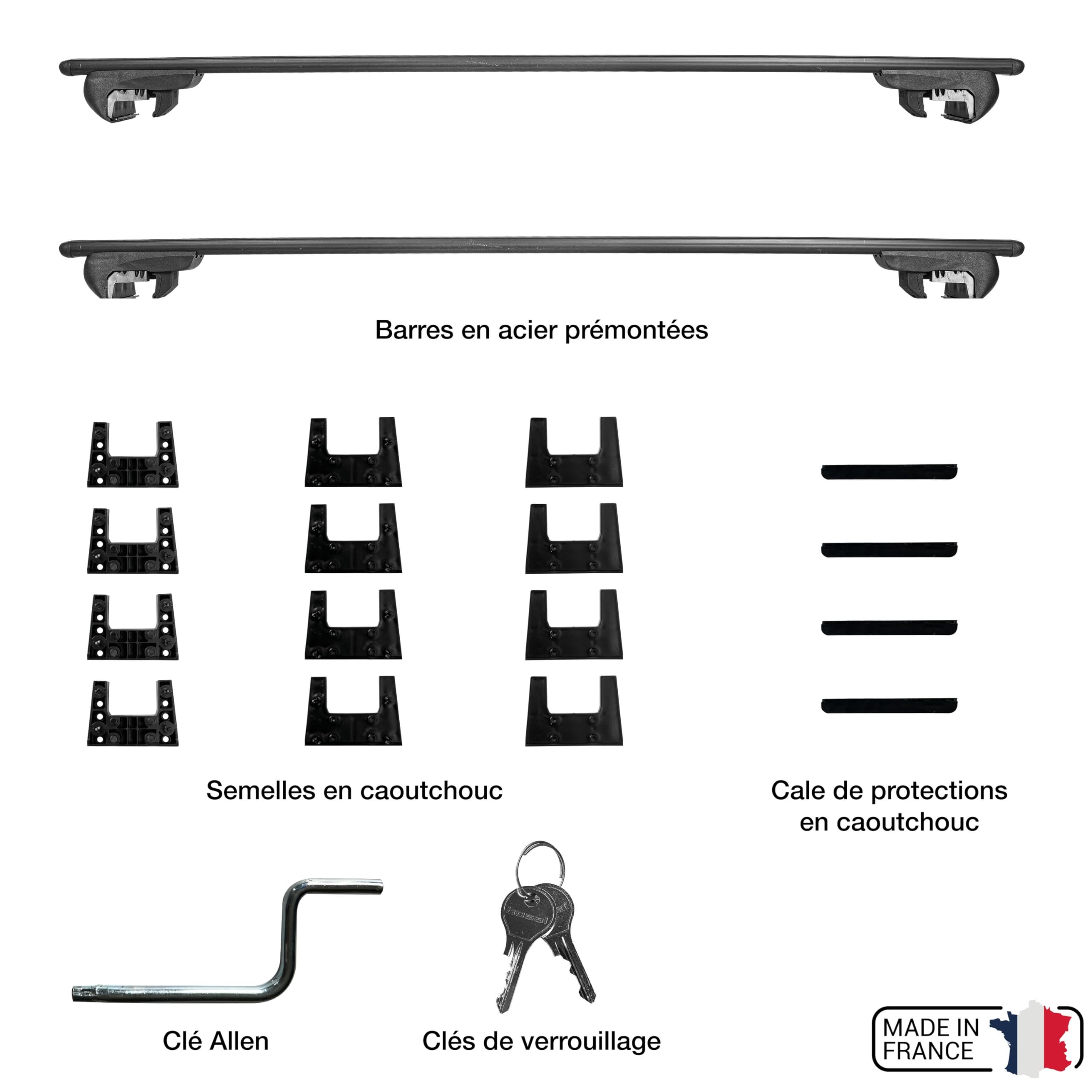Barres de Toit Polaire Inspiration pour Rails Intégrés (Court) – Acier – Fixation sur Rails intégrés – 135,0 cm – Jusqu’à 75 kg – Barres de Toit prémontées
