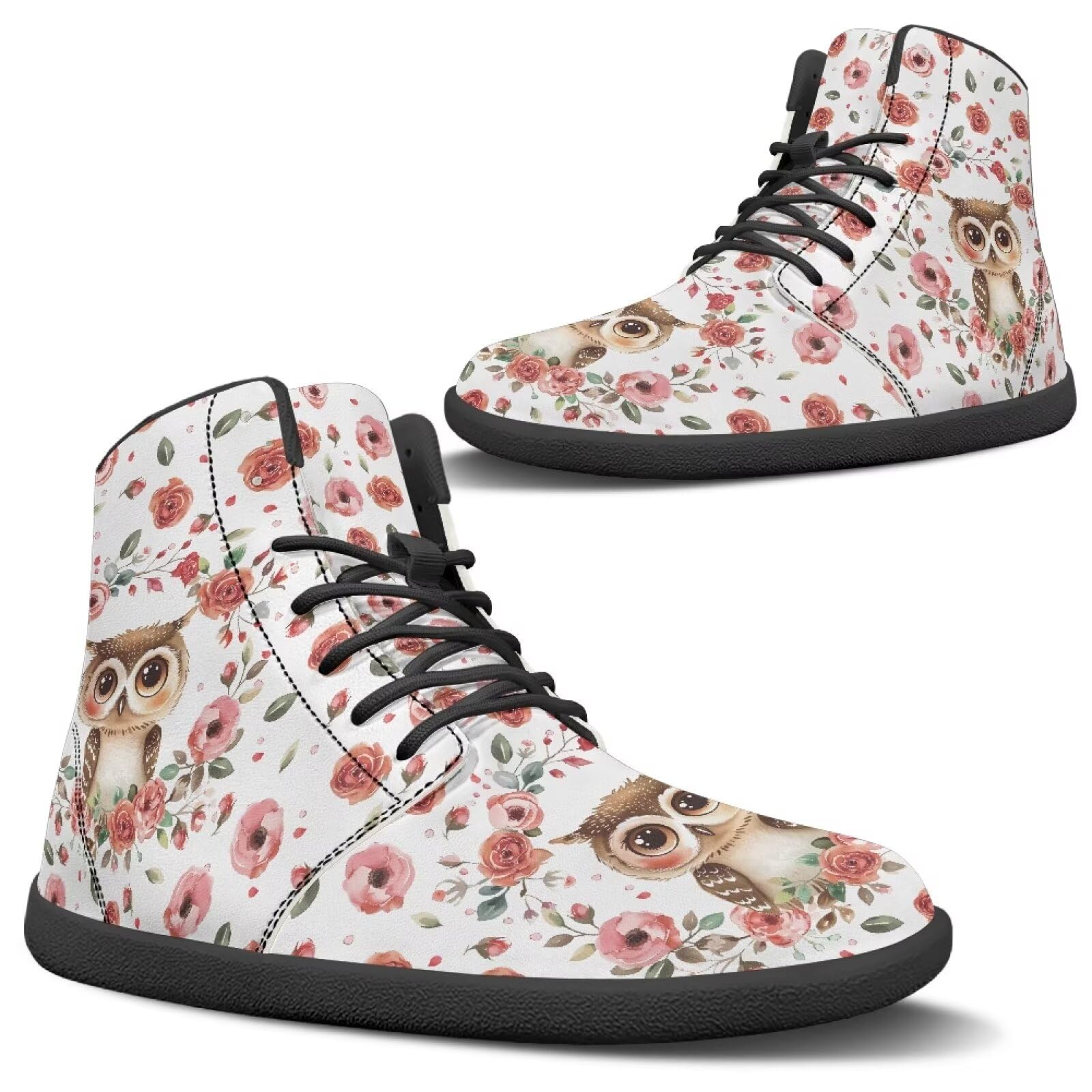 Fuxowvby Owl Flower Wide Fashion Barefoot Women Casual Zero Drop Running Workout Soft Play Training Sneaker for Ladies Waterproof Non-Slip Cross-Trainer for Womens Black US 10