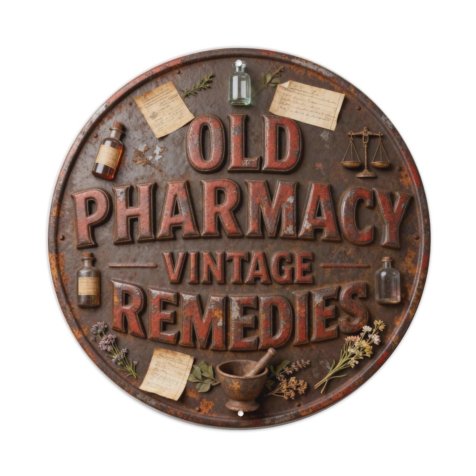 OLD PHARMACY VINTAGE REMEDIES Metal Tin Sign Plaque