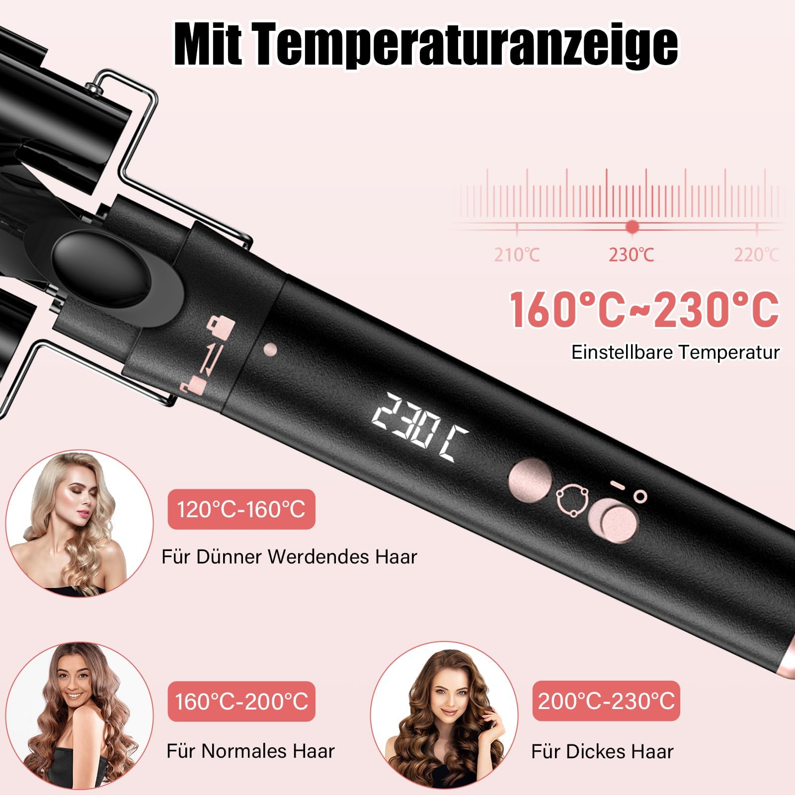 KYN Rizador de Pelo 5 en 1, 5 Tamaños de Ondas, Plancha de Pelo para Ondas, Temperatura Ajustable, PTC Cerámica, 30s Rápido Calentamiento, Ideal para Todo Tipo de Cabello