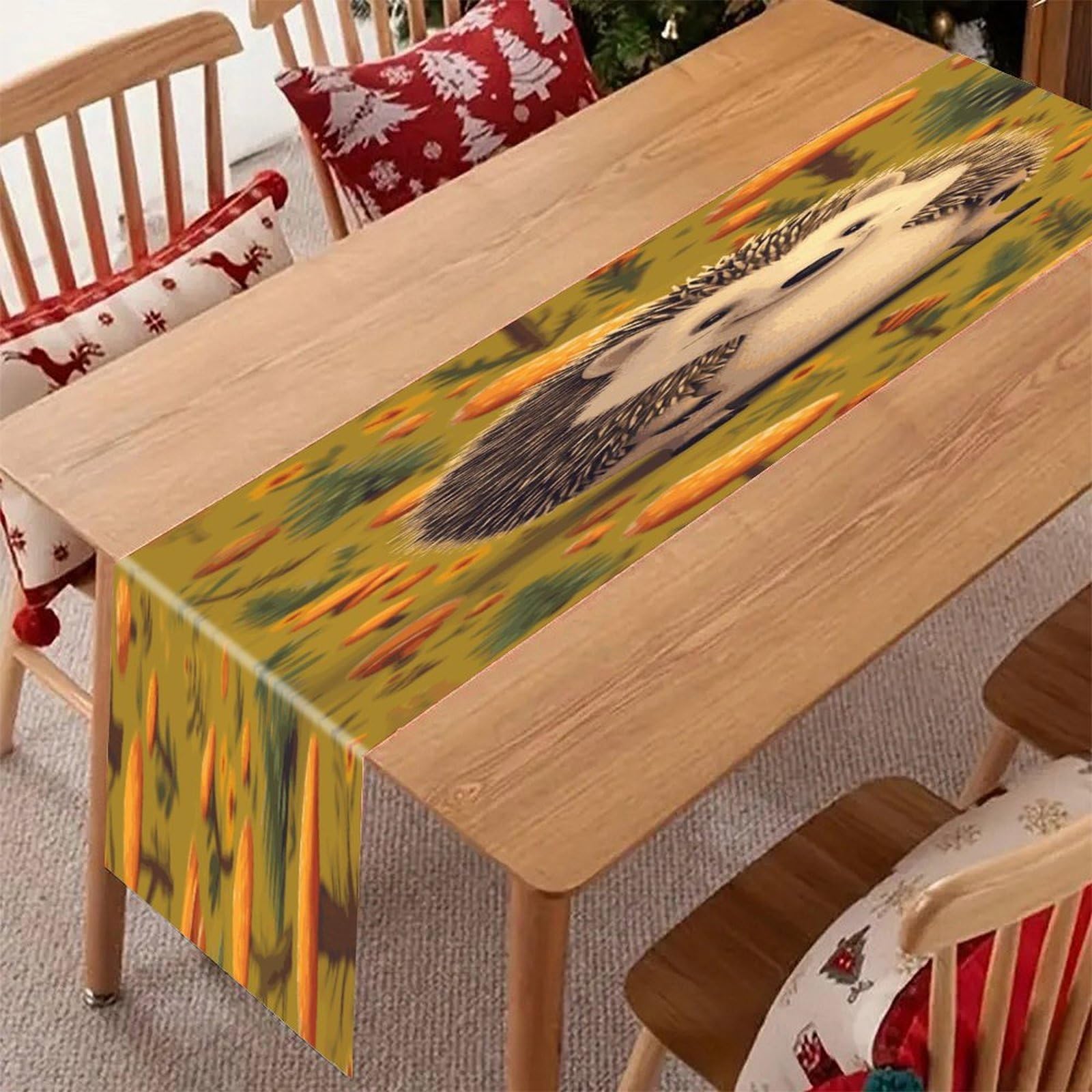 Rustic Linen Table Runner Farmhouse Style Hedgehog Table Runners Boho Style Tabletop Collection Home Long Dining Table Decoration for Party Living Room 13" X 71"