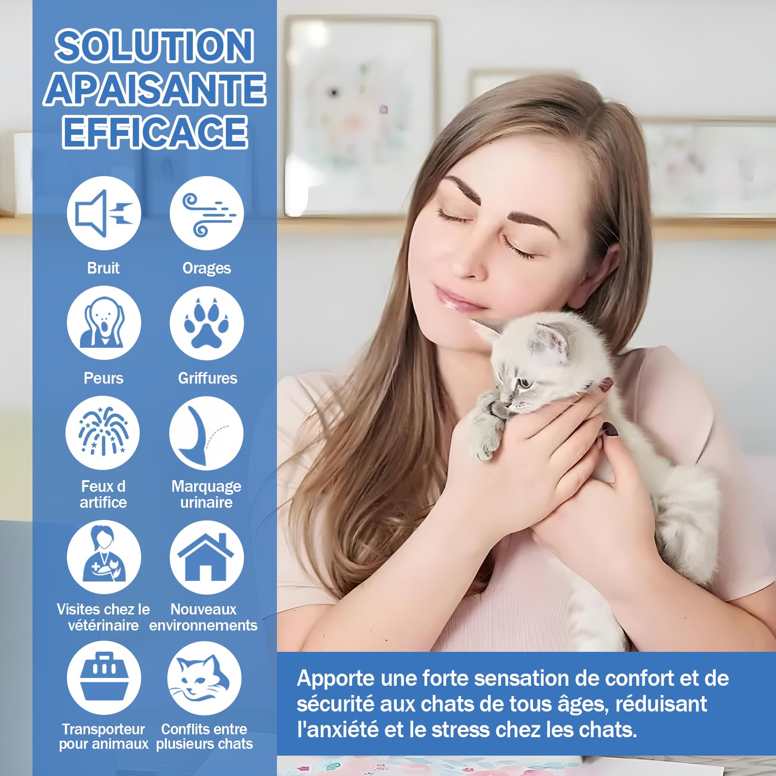 VICSOM Diffuseur Pheromones Chat 6 en 1, 120 Jours Diffuseur Chat Anti Stress, Phéromones pour Chat pour Relaxation, Réduisent l'Anxiété, Diffuseur Feromone pour Chat(1 Diffuseur + 4x48ml Recharges)