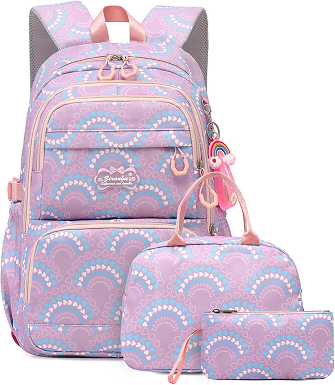 Mfikaryi Kids Girls Backpack with Lunch Box Backpack for School Lunch Box Combo