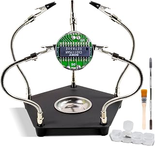 Soldering Station Helping Hands with Magnifying Glass Third Hand Solder Tool PCB Holder - Heavy Duty Base Plate | Four Flexible Arms