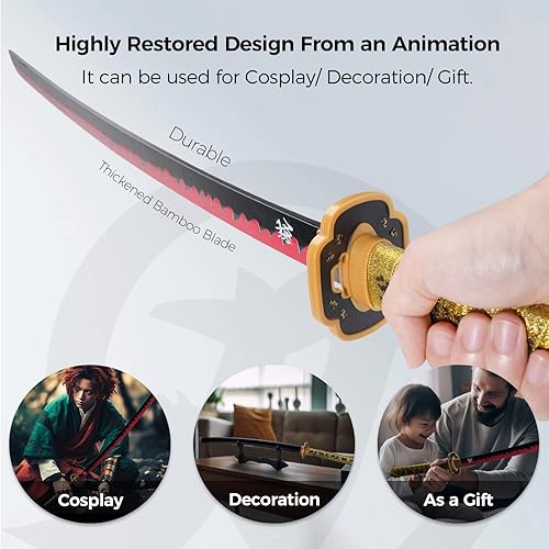 Miniatura 7 de Espada Demon Slayer - Réplica de Katana de anime de 41 pulgadas con cinturón y soporte, espada duradera perfecta para cosplay, espada Nichirin con