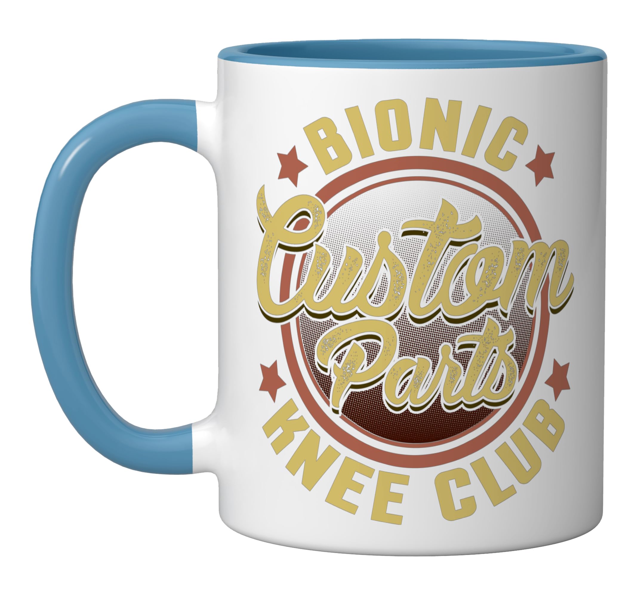 Bionic Knee Club Custom Parts Funny Knee Replacement Ceramic Mug, Blue/White