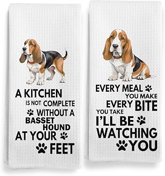 Basset Hound Kitchen Towels - Decorative Set, Gifts, Hand Dish Tea Towels 16x24 Inch