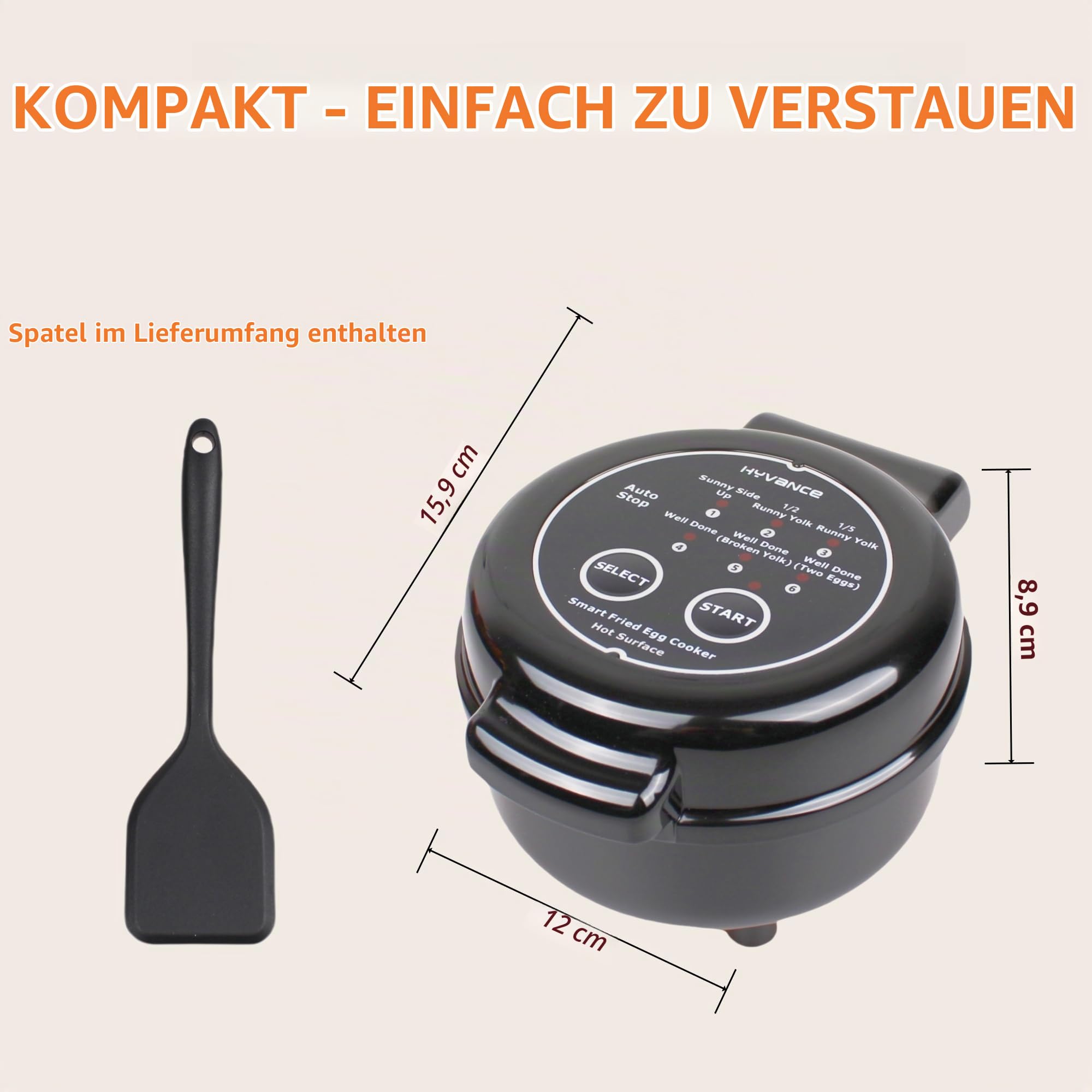 Hyvance Smart Fried Egg Cooker for 6 Fried Egg Features including Sunny Side Up, Over Easy, Fully Cooked etc. Automatic Power off and Sound Alert, Non Stick, Perfect Gadget for Breakfast (Black)