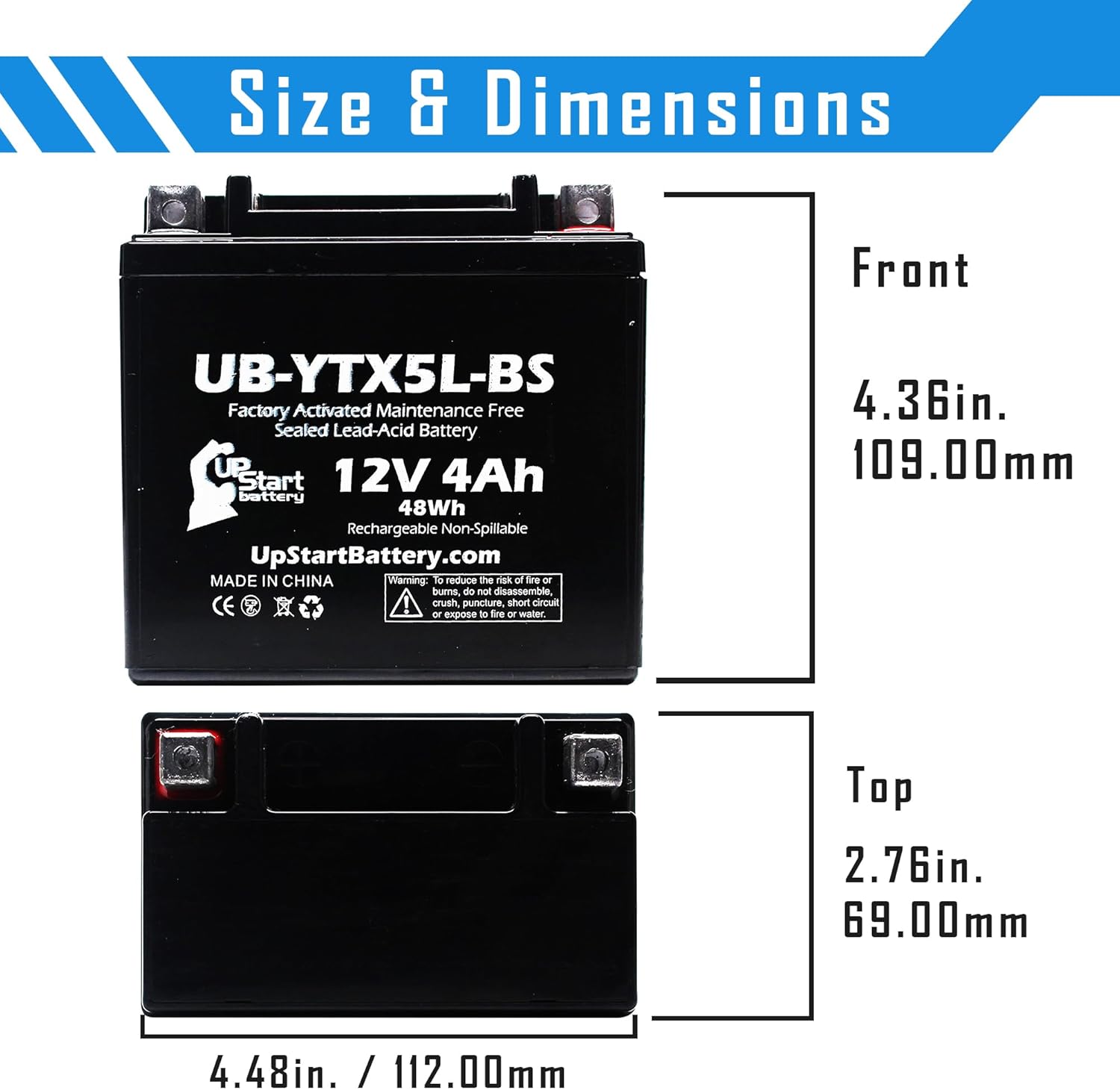 2-Pack Replacement for 2001 Suzuki LT80 QuadSport 80 80CC Factory Activated, Maintenance Free, ATV Battery - 12V, 4Ah, UB-YTX5L-BS