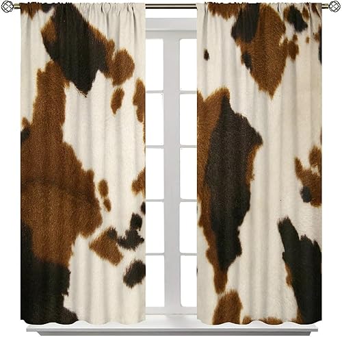 Miniatura 7 de Cortinas opacas de piel de vaca, marrón y blanco, patrón rústico de vida silvestre, para dormitorio de niños y jóvenes, cortinas de sala de estar,