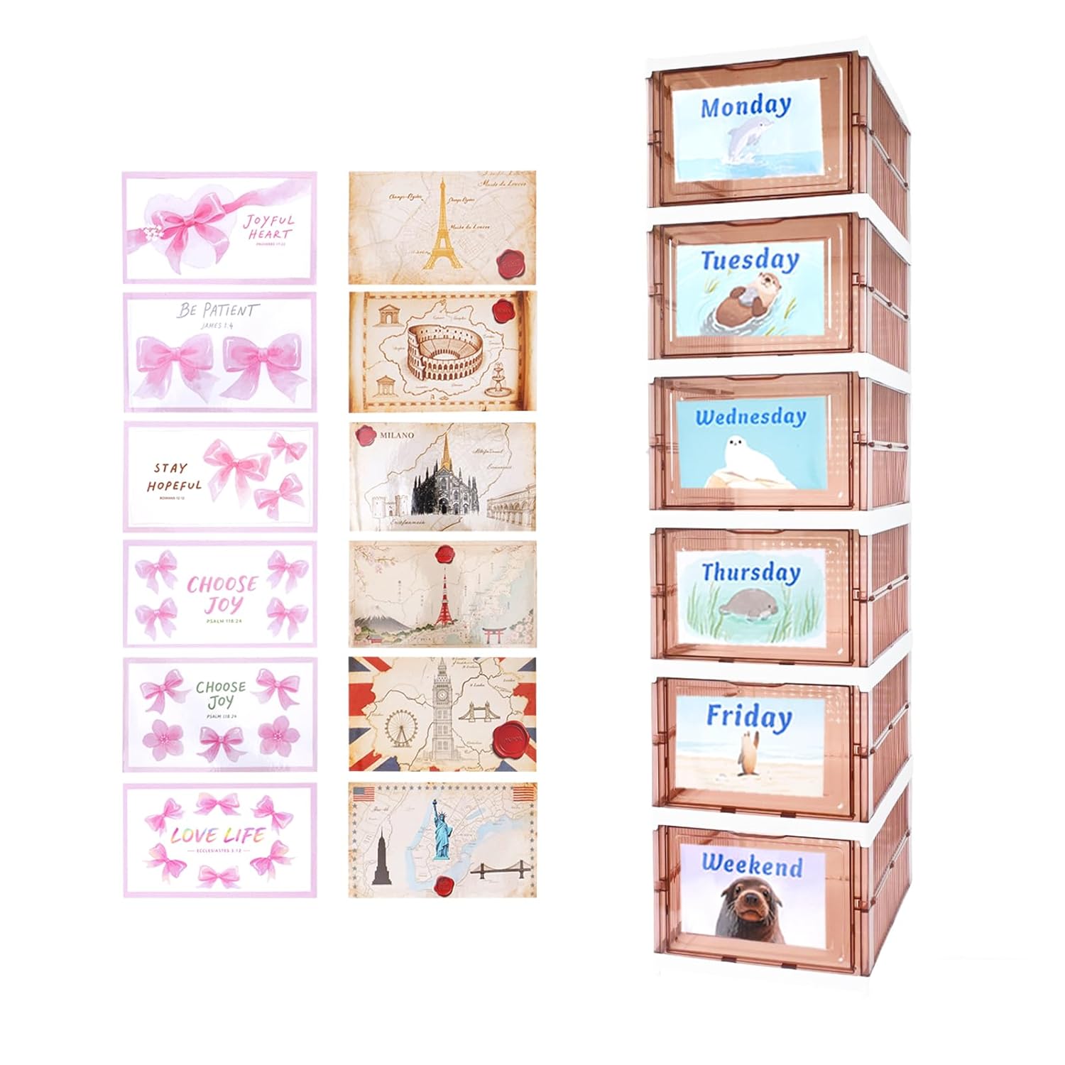 6-Tier Daily Weekly Clothes Organizer With 18 Labels Foldable Plastic Shoe Storage Closet Organizers and Storage for Daily