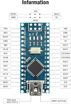 Nano V3.0 Board with Cable, AYWHP 1PCS Nano Board ATmega328P, CH340G Chip 5V 16M, Microcontroller Compatible with Arduino Nano (Mini USB Port)