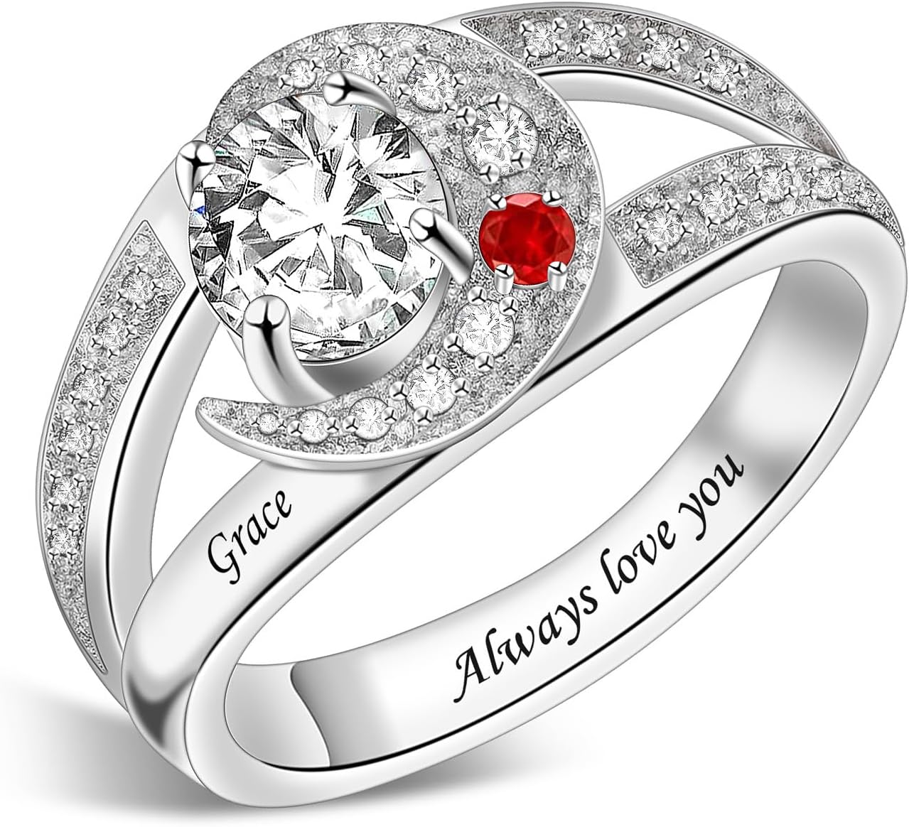 MissNaNa Sterling Silver Ring Personalized Mother Ring Birthstone Ring for Women with Name Customized 925 Silver Rings Mother's Day Gift for Mom