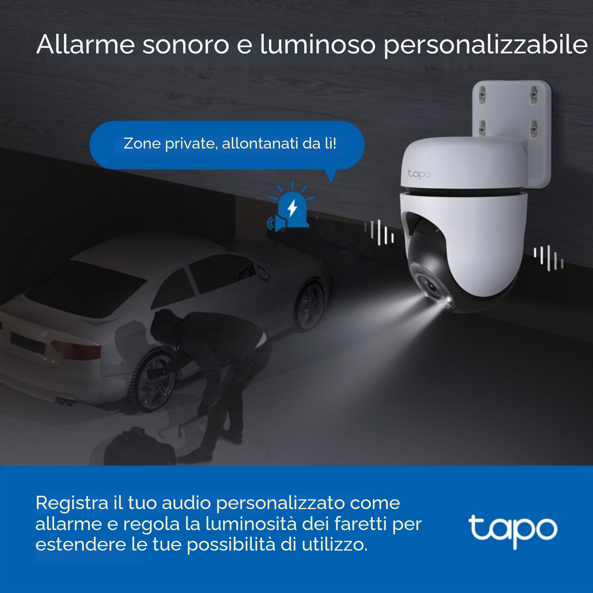 Tapo TC41 Telecamera di Sicurezza Esterna Pan/Tilt 2K, Telecamera WiFi, Rilevamento Intelligente di Persone a 360° con Tracciamento del Movimento, Visione Notturna a Colori Completi, Nessun Canone