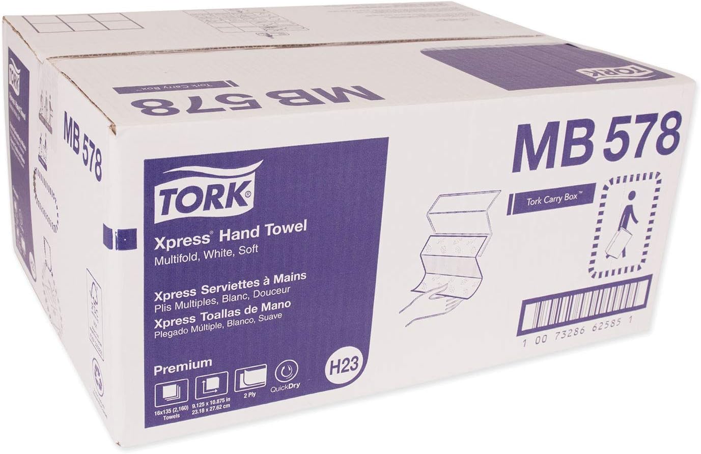 Tork MB578 Xpress Premium Soft Multifold 3-Panel 2-Ply Hand Towel, White, 16 pack