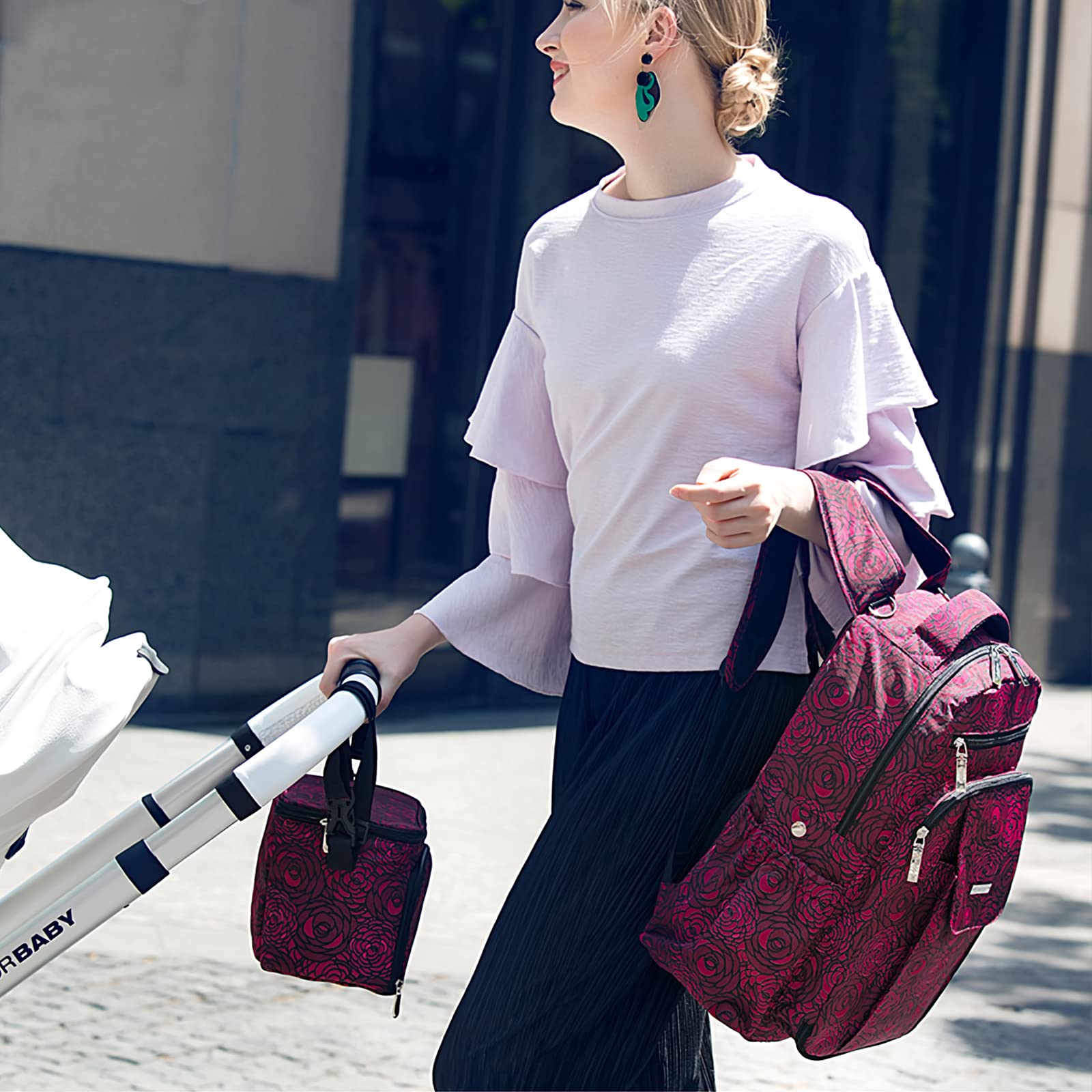 SONARIN Zaino Fasciatoio con Borsa Passeggino,Grande Capacità Borsa per Pannolini Impermeabile Zaino Mamma Neonato Borsa Fasciatoio da Viaggio con Fasciatoio & Ganci per Passeggino
