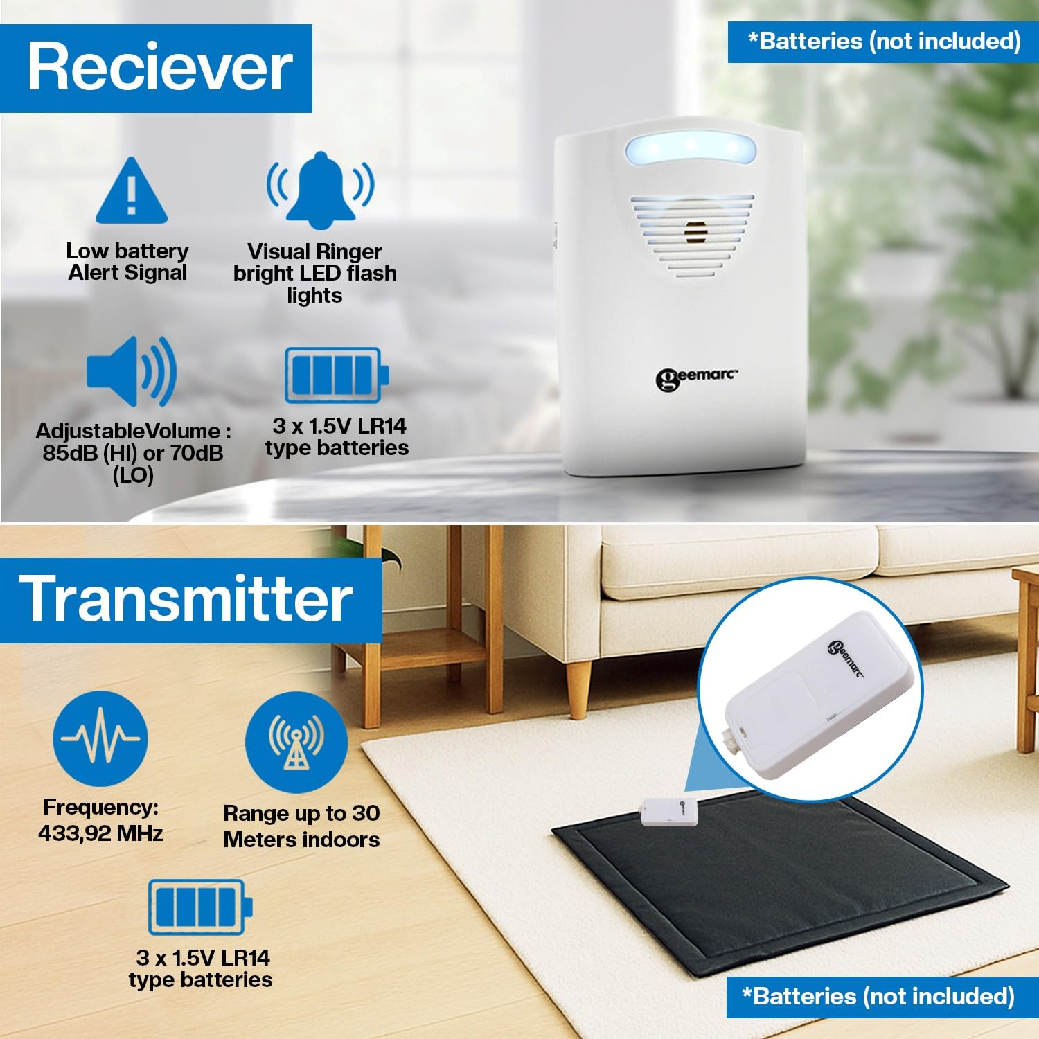 Geemarc Amplicall PSA100 – Präsenzmelder mit lautem Alarm und leuchtendem Blitzlicht – ideal für Seniorenhäuser und Haushalte mit Einer älteren Person
