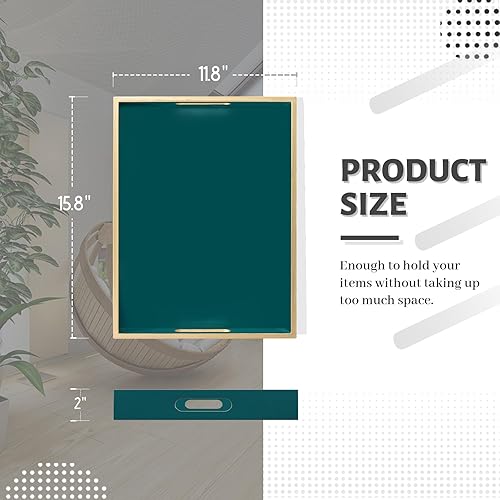 Miniatura 2 de MAONAME Bandeja decorativa naranja, bandeja para servir con asas de metal, bandeja rectangular de madera para otomana, moderna bandeja de mesa