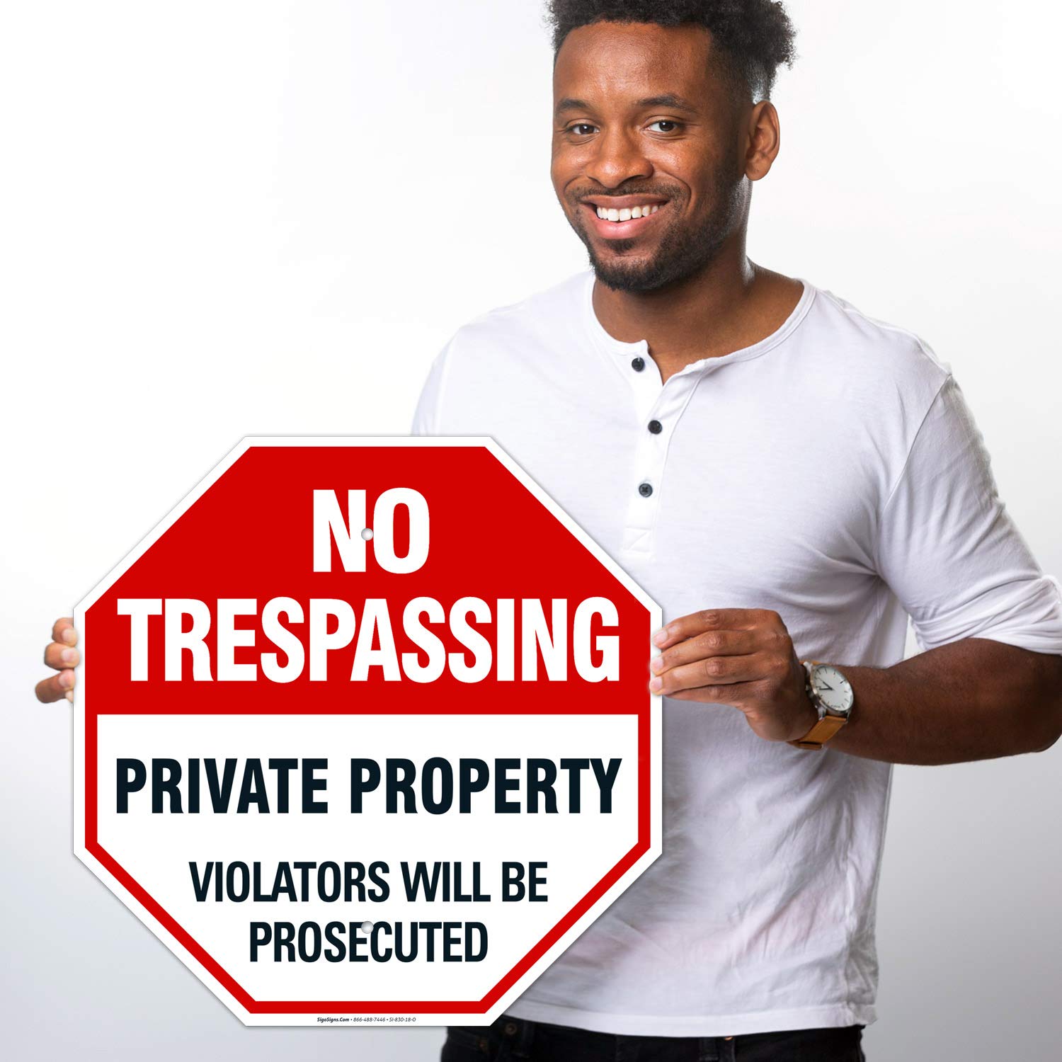 No Trespassing Sign, Private Property Sign, 18x18 Inches, Rust Free .063 Aluminum, Fade Resistant, Easy Mounting, Indoor/Outdoor Use, Made in USA