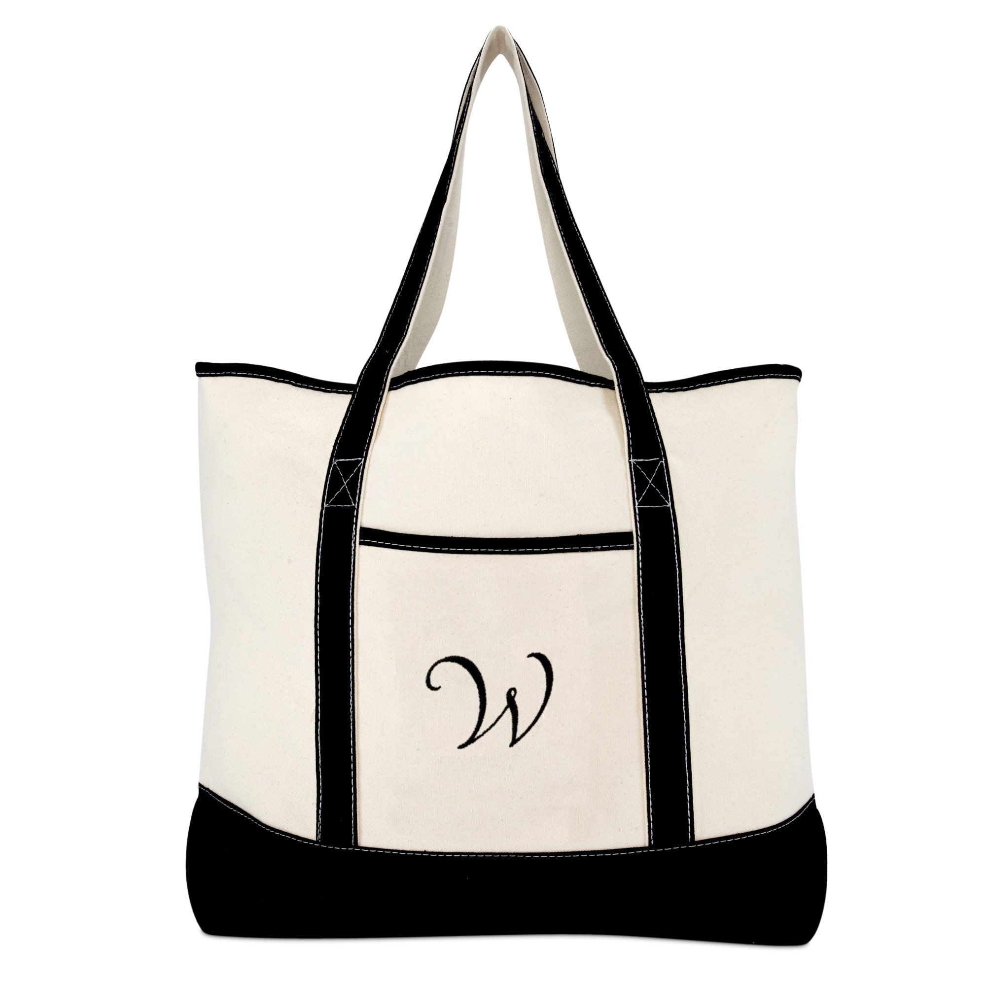 DALIX Monogram Bag Personalized Totes For Women Open Top Black Letter W