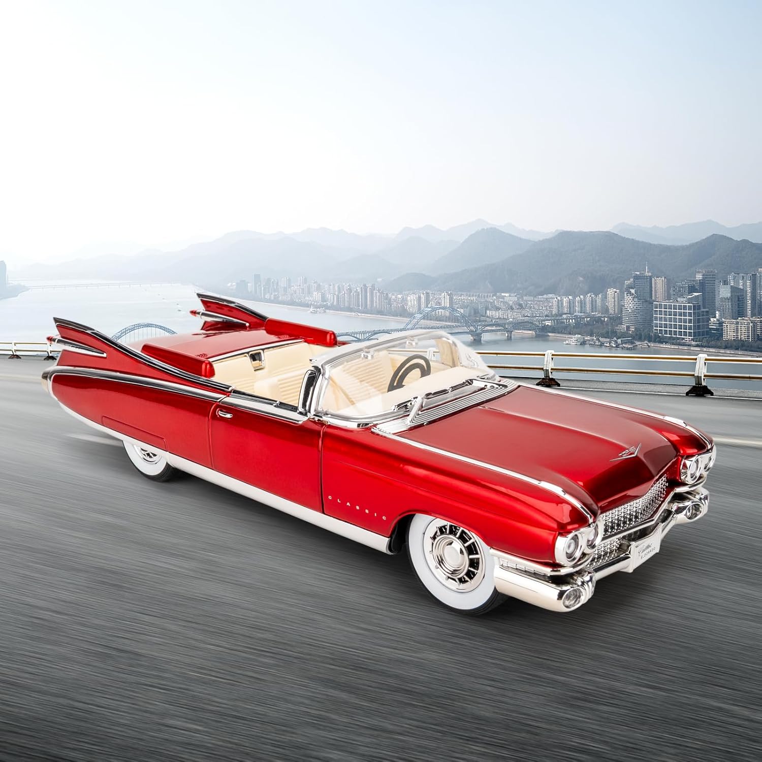 BDTCTK 1/24 Comapatible for Cadillac Eldorado Biarritz Series 62 Model Cars Toy, Zinc Alloy Diecast Pull Back Toy Cars with Sounds and Lights Vehicles for Kids Boy Girl Gift (red)