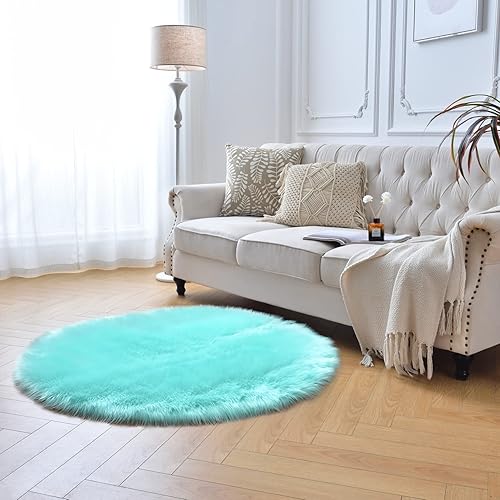 Vista 182 de duduta Tapete redondo de piel de oveja sintética color púrpura de 4 x 4 pies, peludo y mullido, lavable a máquina