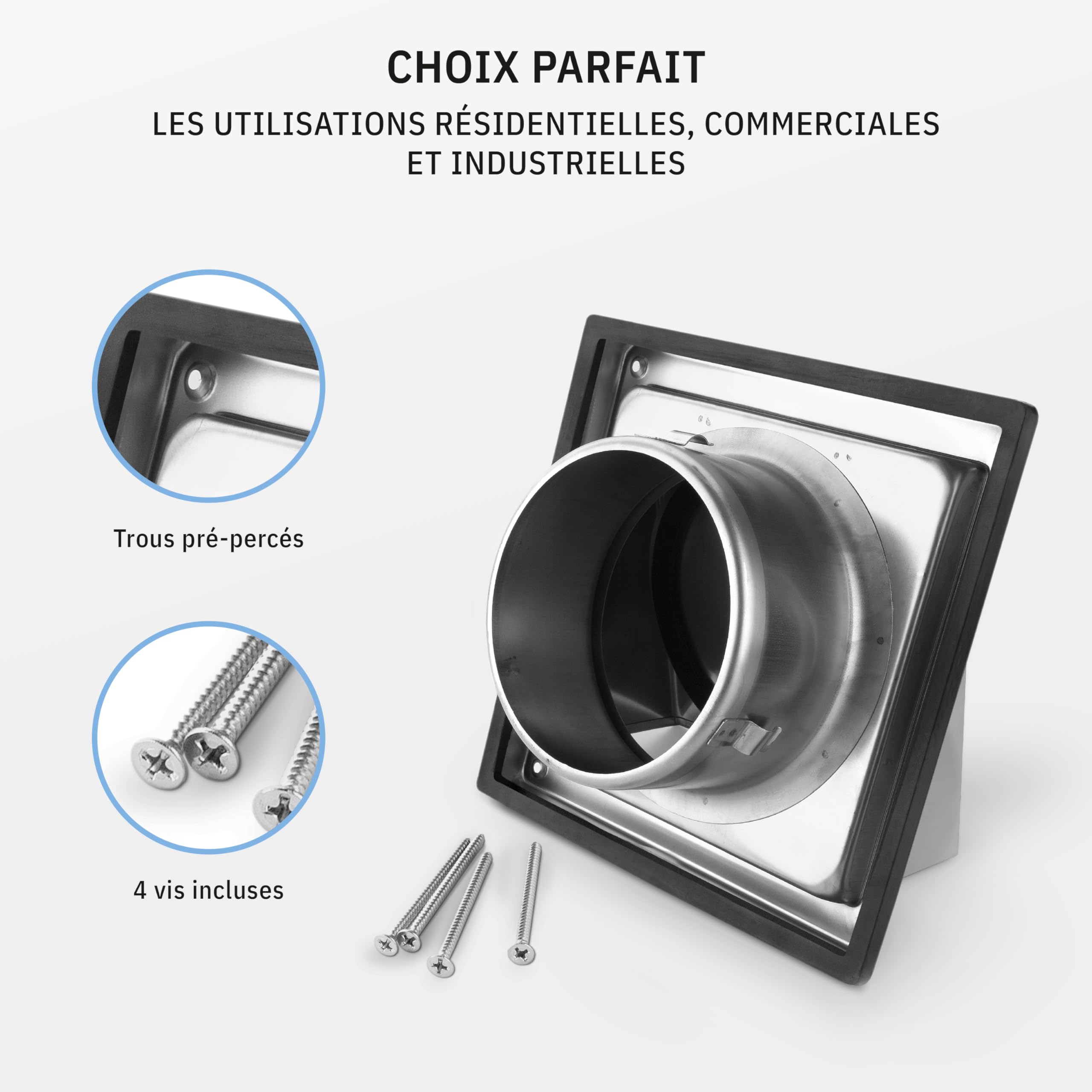 HWG Grille Ventilation 150mm, Grille Aeration Inox, Grille d'évacuation d'air, Clapet Anti-retour Intégré, Résistant aux Intempéries, Couverture de la Hotte d'aspiration Extérieure