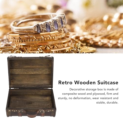Miniatura 3 de YUYTE Maleta de madera retro, caja del cofre del tesoro de madera, baúl de madera marrón con correas, caja de pecho de madera antigua, caja de
