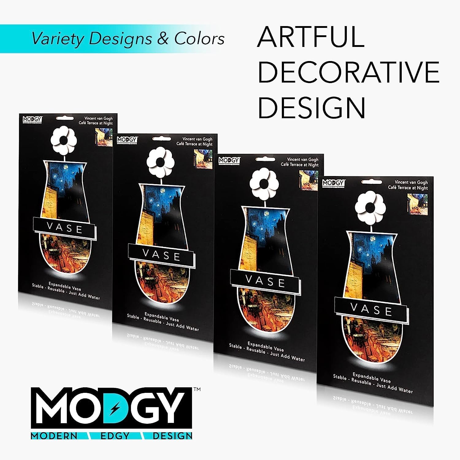 MODGY Expandable Flower Vase, Plastic Decorative Modern Foldable Printed Vases for Centerpieces for Wedding, Dining Table, Home Decor, Living Room, Bathroom, Café Terrace, Vincent Van Gogh, 4 Pack
