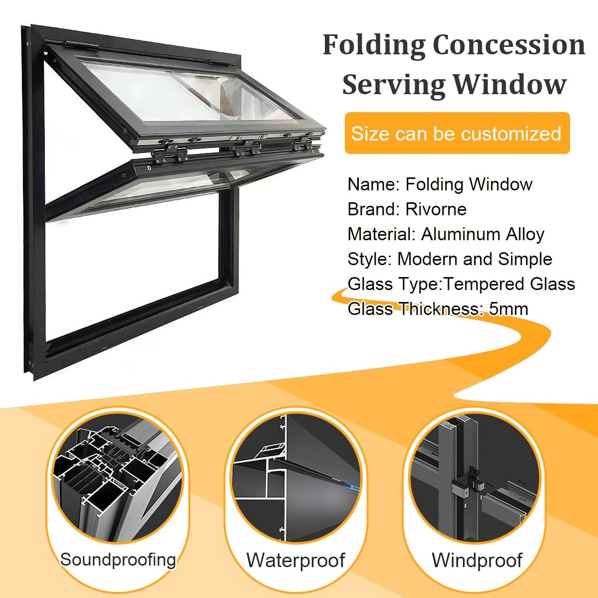 Fenêtre de service pliante en aluminium Cum pour café et camion de restauration, design coulissant en verre trempé, verrouillable, 111,7 x 121,9 cm – Améliorez votre service