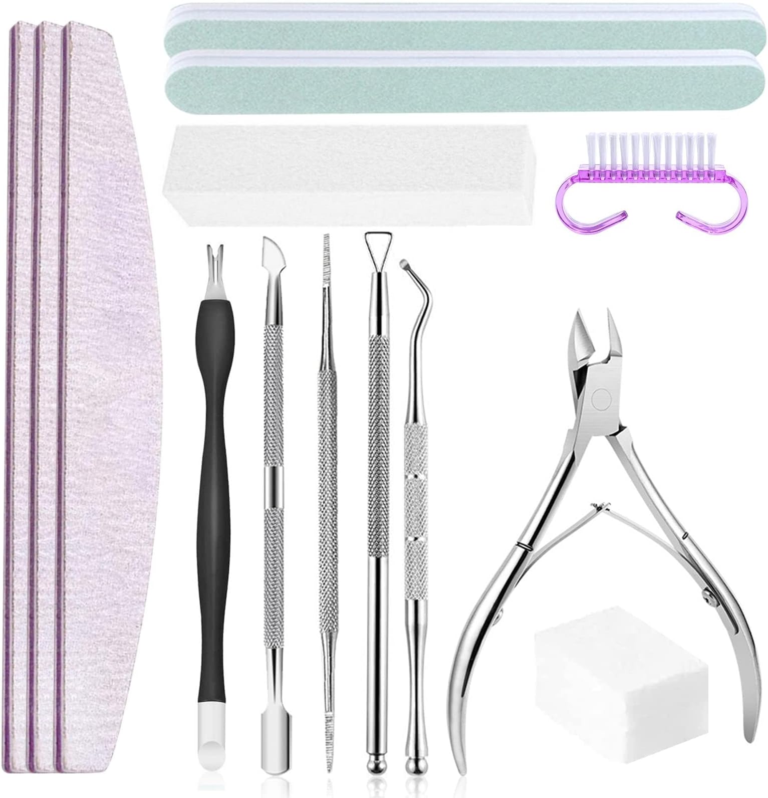 Gel Nail Polish Removal Tool Kit that Includes a Nail File and Buffer Set,as Well as Cuticle Nipper,Cuticle Pusher,Nail Cotton Pads,Suitable for Salons,Home and DIY Manicures