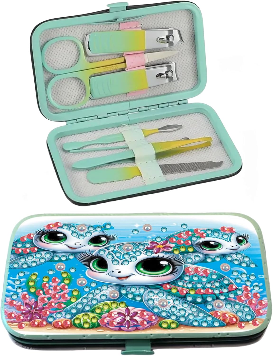 F-CANLAN Cute Sea Turtle Coral Diamond Art Manicure Kit Nail Storage Case