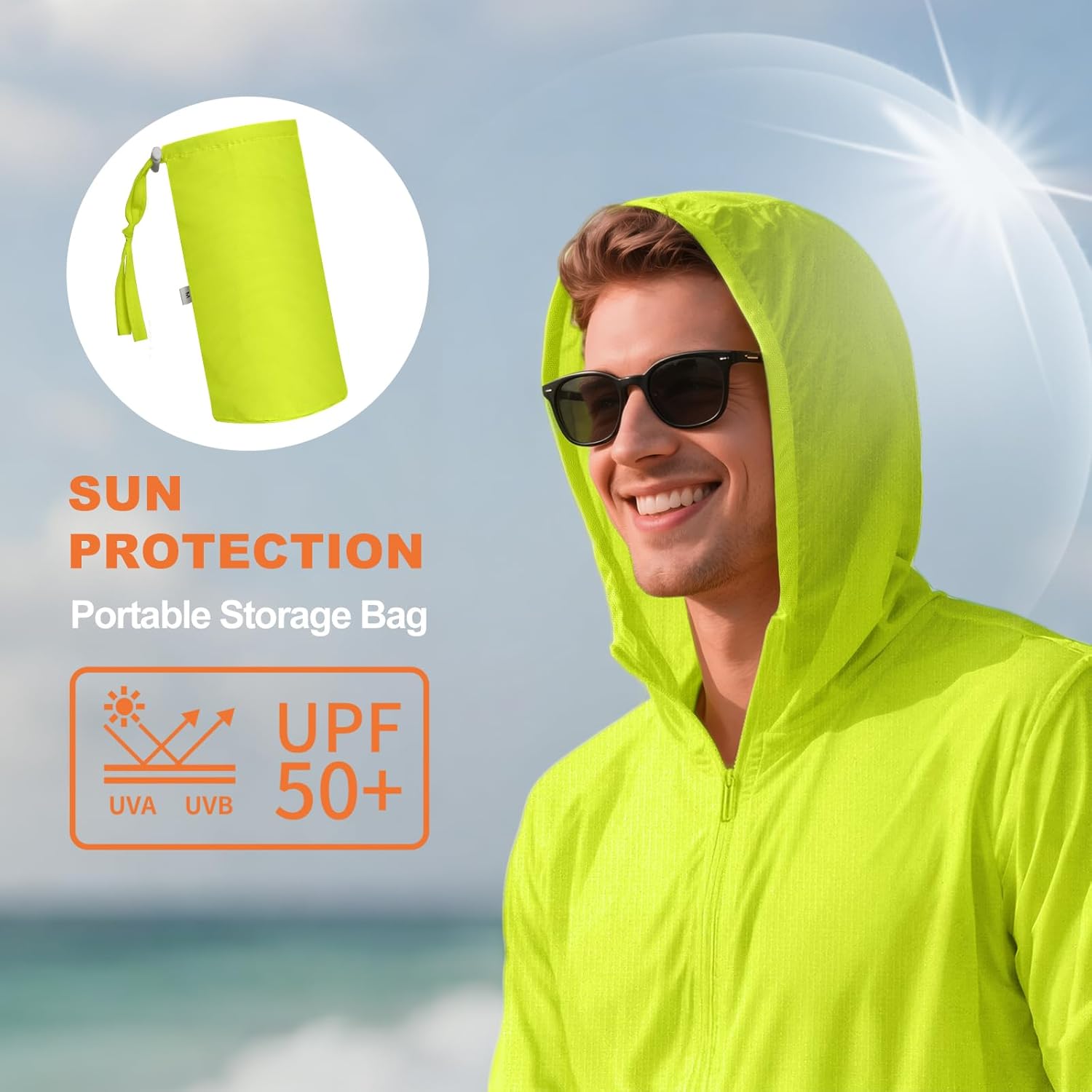 Men's UPF 50+ Light Jacket Full Zipper, Sun Protection Hoodie Jacket Long Sleeve Lightweight, Fishing,Outdoor Running - Image 4