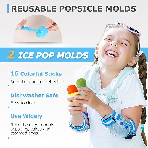Miniatura 3 de Moldes de silicona para paletas de 14 cavidades, 2 moldes para paletas de hielo con palos de colores para morder huevos, moldes de helado,